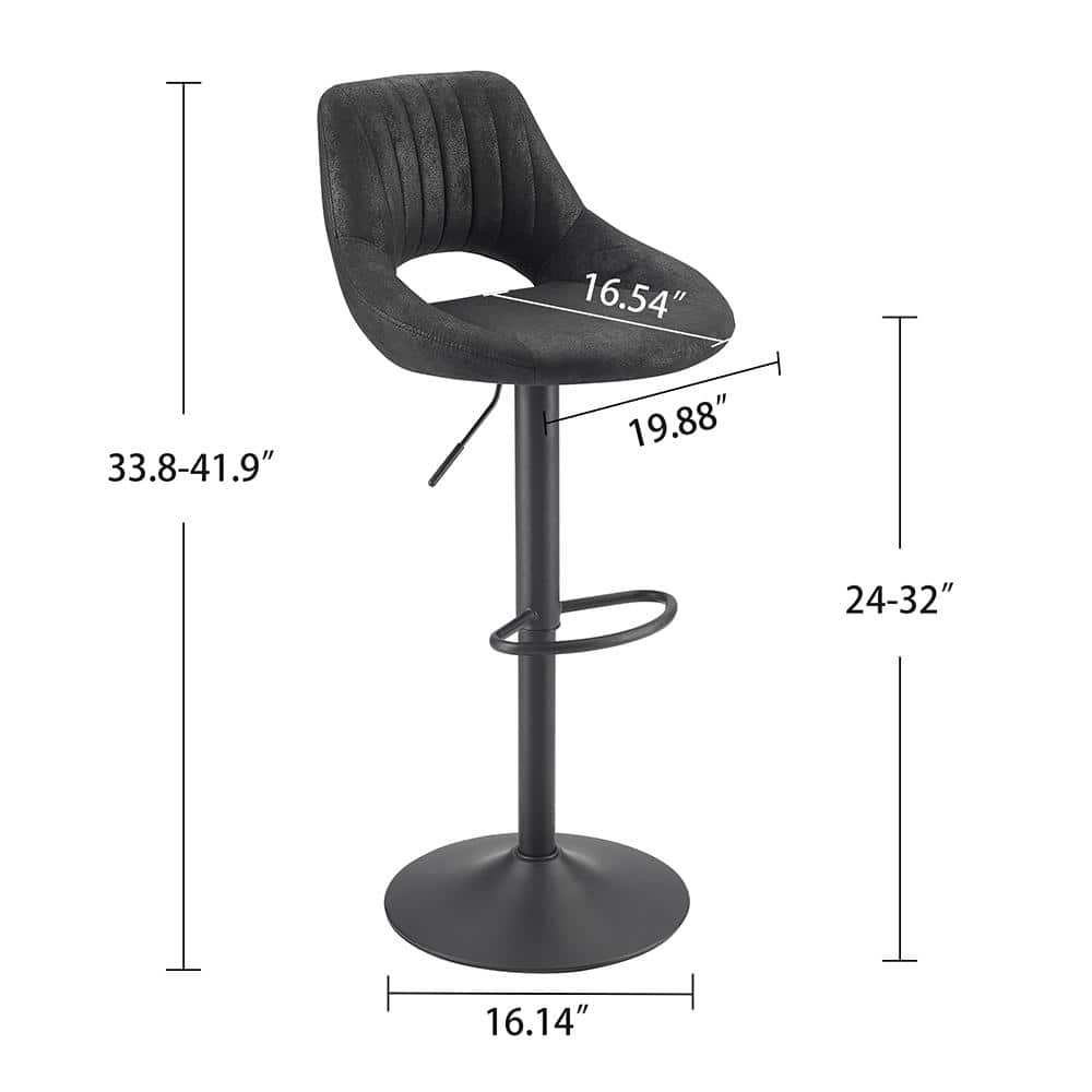Adjustable Height Swivel Barstools, Set of 2, Black Faux Leather