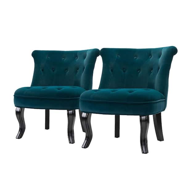 JAYDEN CREATION Jane Modern Teal Velvet Tufted Accent Armless Side Chair (Set of 2)