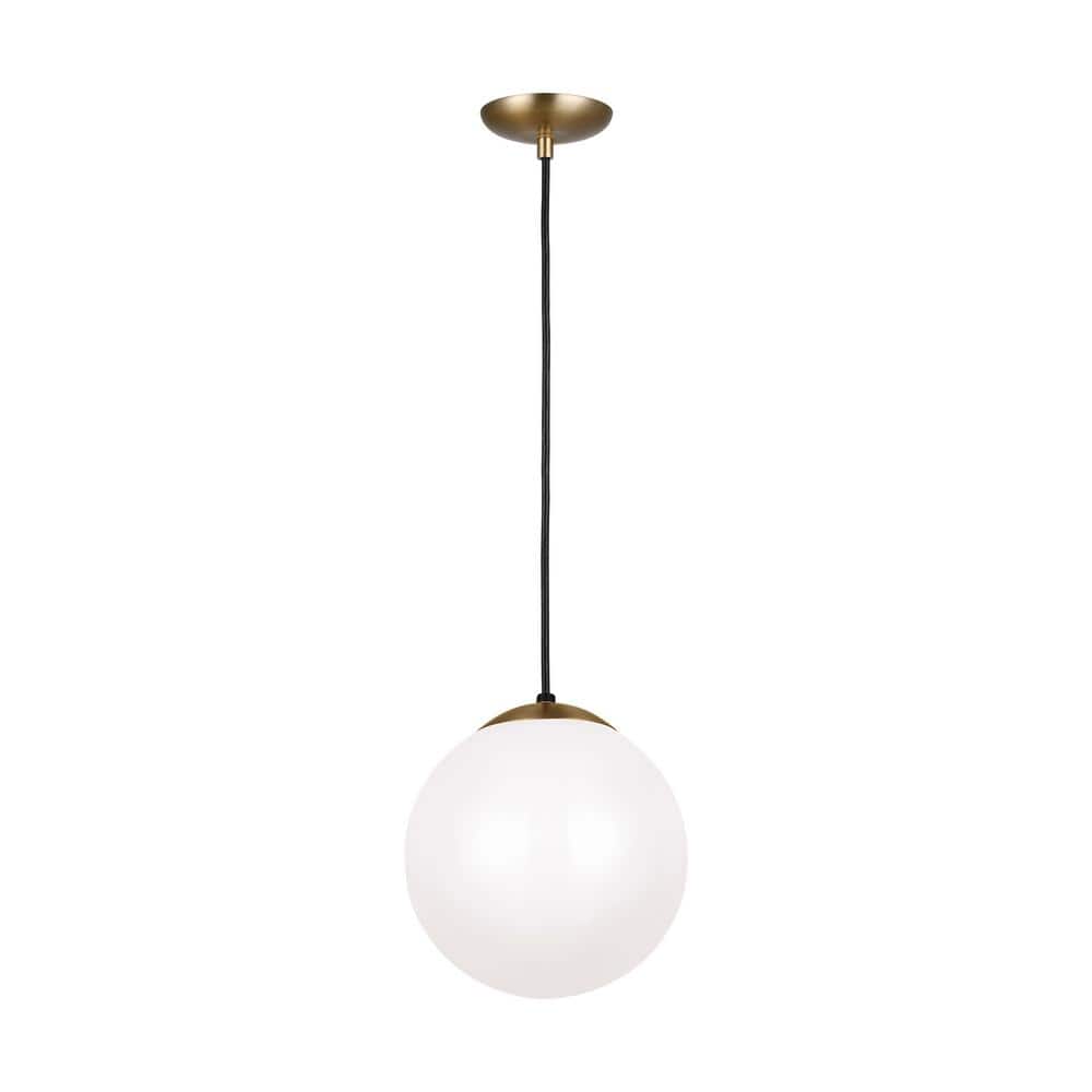 Generation Lighting Leo Hanging Globe 10 in. 1-Light Satin Brass Pendant  with Smooth White Glass Shade 6020-848 The Home Depot