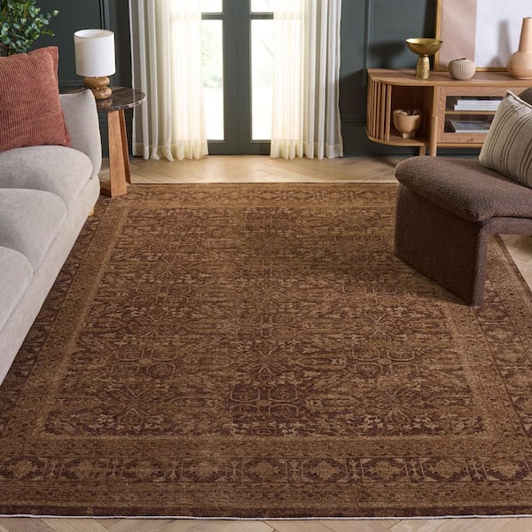 Vintage Overdye 9 ft. x 12 ft. Brown Vintage Distressed Area Rug