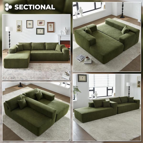 Allwex VIVI 104 in. Wide Arm 2-Piece Wool Fabric L-Shape Modular Sectional Sofa in Green with Left Chaise VIVIL670
