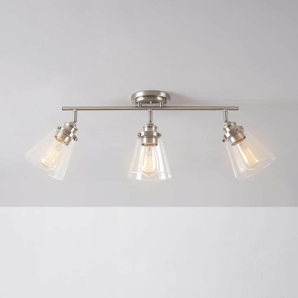 Brushed Nickel 3-Light Track Lighting with Clear Glass Shades