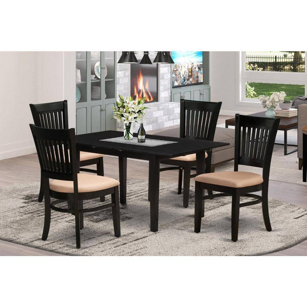 5-Piece Black Finish Solid Wood Top - Rectangular Dining Room Set with Butterfly Leaf (Seats-4)