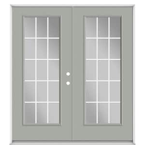 72 in. x 80 in. Silver Cloud Fiberglass Prehung Left-Hand Inswing GBG 15-Lite Clear Glass Patio Door with Vinyl Frame