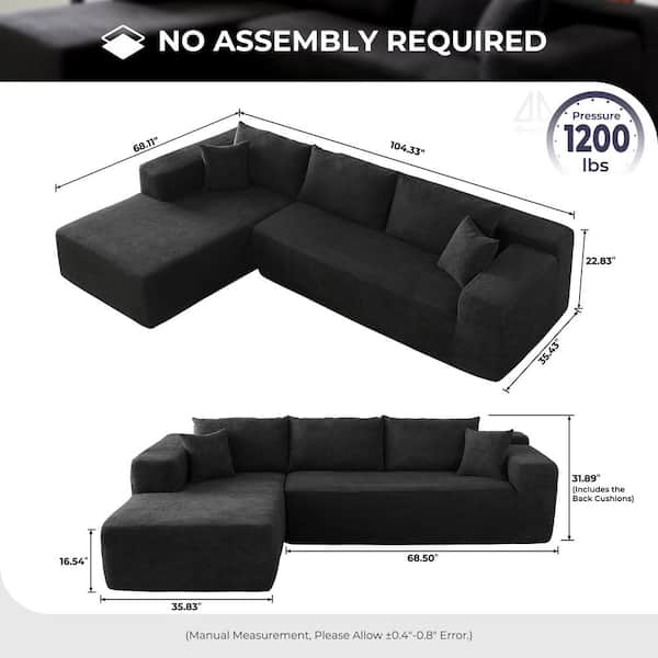 Allwex VIVI 104 in. Wide Arm 2-Piece Corduroy Fabric L-Shape