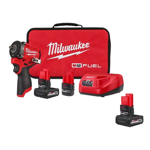 M12 FUEL 12V Li-Ion Brushless Cordless Stubby 3/8 in. Impact Wrench Kit w/(2) 5. 0Ah & (1) 2.5 Ah Batteries