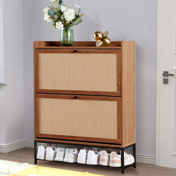 ATHMILE Walnut Wooden Shoe Storage Cabinet with Flip-Up ATHMILE Walnut Wooden Shoe Storage Cabinet with Flip-Up