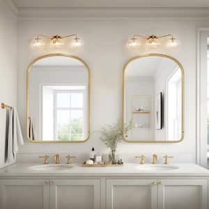 Modern 23.6 in. 3-Light Plated Brass Vanity Light with Pumpkin Clear Glass Shades for Bathroom Vanity and Makeup Mirror