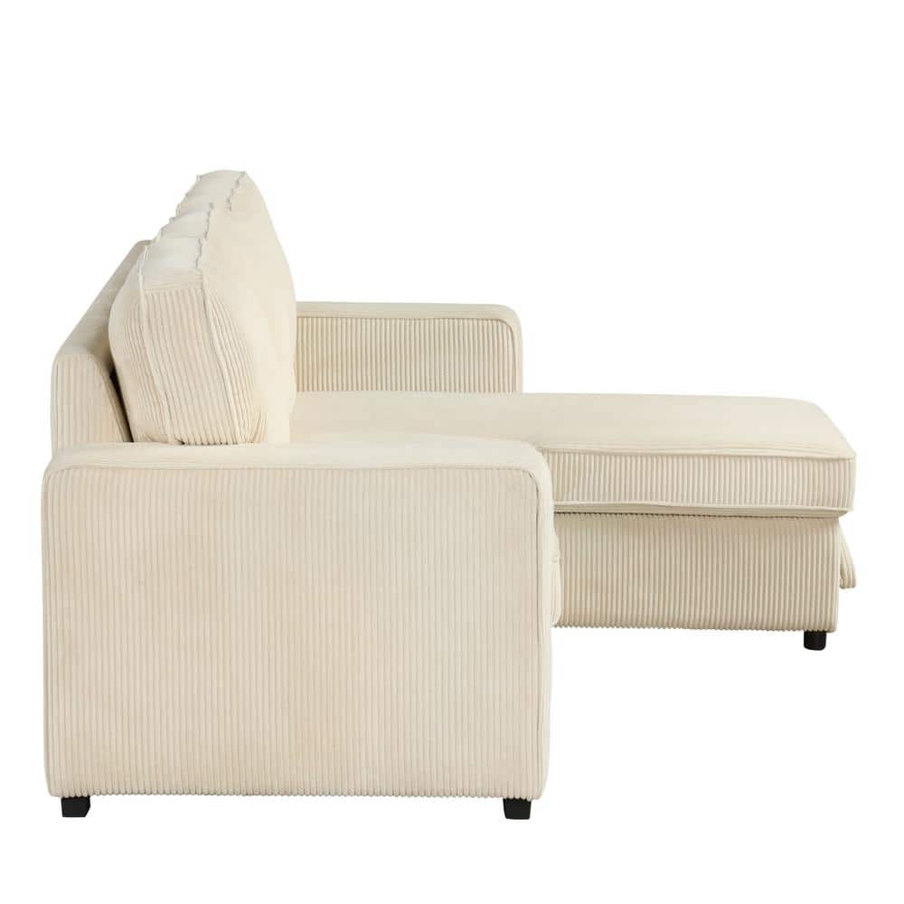 Beige Corduroy Sectional Sofa with Storage and Ottoman