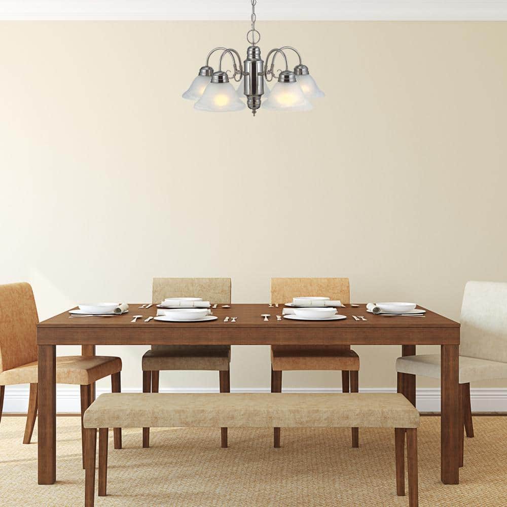 Satin Nickel 5-Light Chandelier with Alabaster Glass Shades