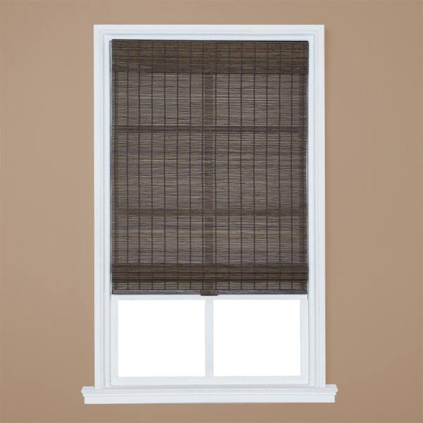 Home Basics Dark Olive Brown Cordless Bamboo Roman Shade 31 in. W x 72 in. L