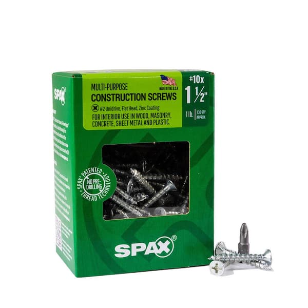 SPAX #10 x 1-1/2 in. Phillips-Square Drive Flat Undercut Head Full Thread Zinc Coated Multi-Purpose Screw (130 per Box)