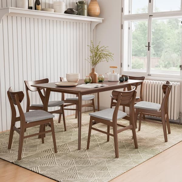 Furniture of America Palm Shade 7-Piece Rectangle Walnut Wood Top Dining Room Set (Seats-6)