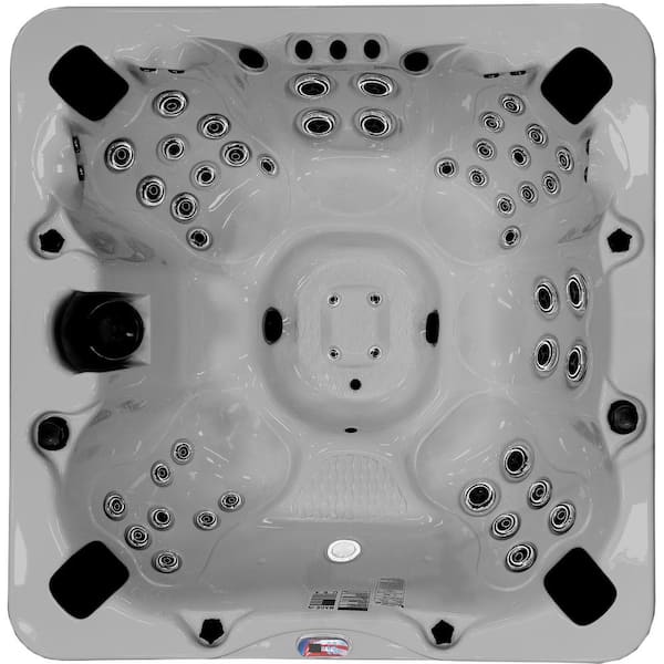 American Spas 7-Person 56-Jet 240-Volt Premium Acrylic Bench Spa Standard Hot Tub with Bluetooth Sound System and LED Waterfall