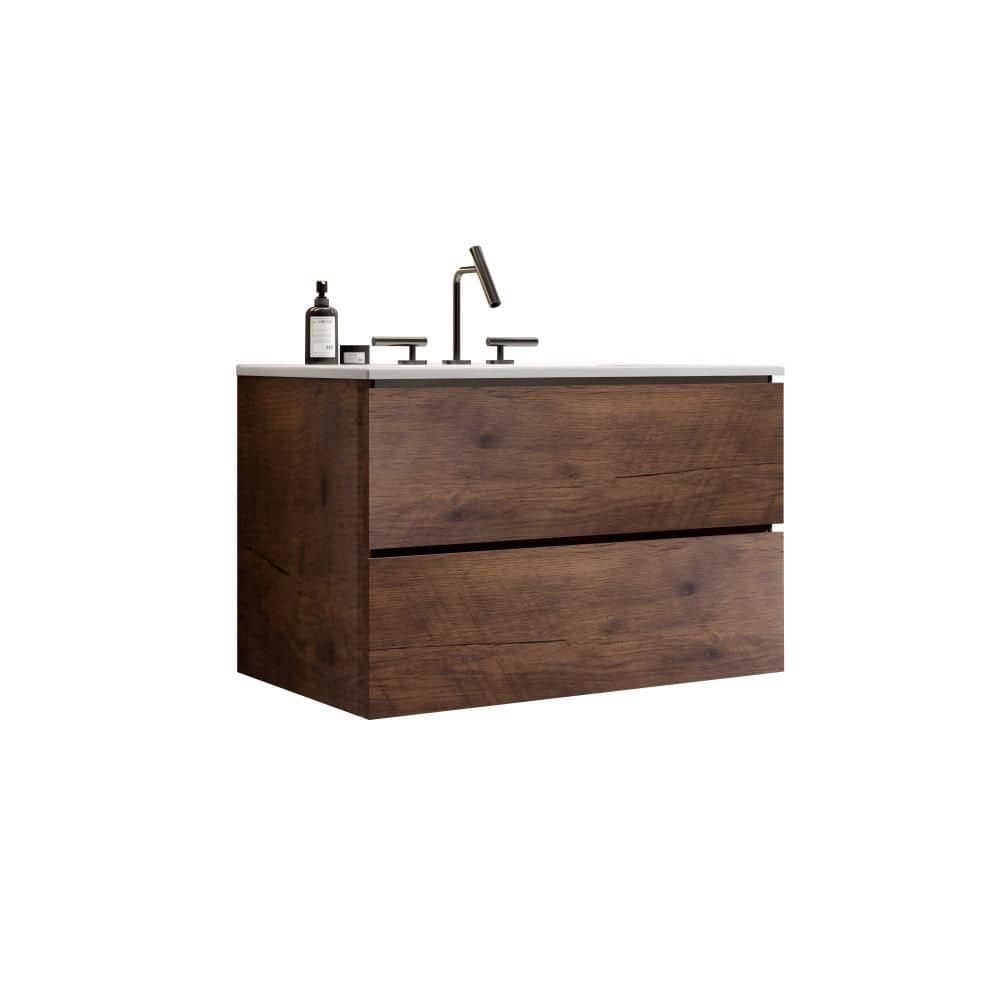 VANITYFUS 30in Single Sink Floating Walnut Bath Vanity