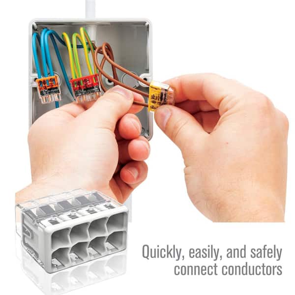 2773 Series 8-Port Push-in Wire Connector for Junction Boxes, Electrical Connector with Light Gray Cover, (5-Pack)