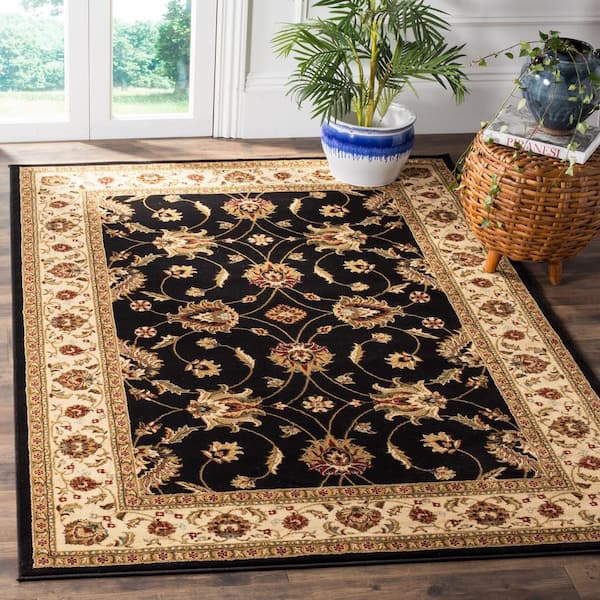 Lyndhurst Black/Ivory 9 ft. x 12 ft. Border Geometric Floral Area Rug