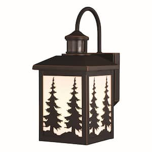 Yosemite Bronze Motion Sensor Dusk to Dawn Rustic Outdoor Wall Light White Glass