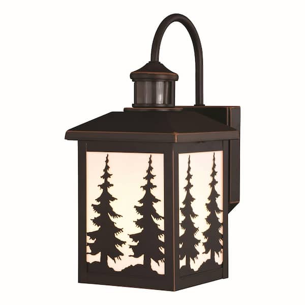 Yosemite Bronze Motion Sensor Dusk to Dawn Rustic Outdoor Wall Light White Glass