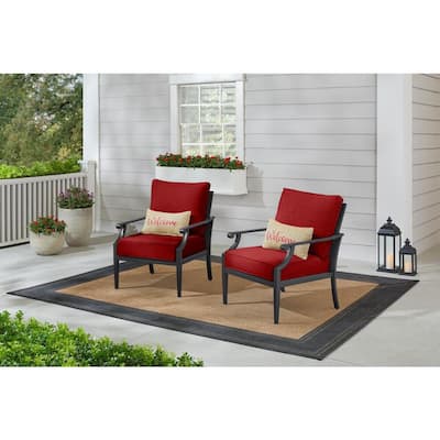 Braxton Park Black Steel Outdoor Patio Lounge Chair with CushionGuard Chili Red Cushions (2-Pack)