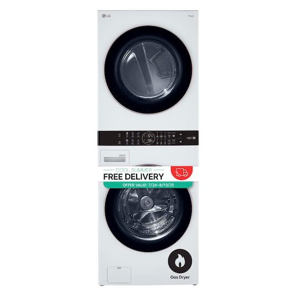 WashTower Stacked SMART Laundry Center 4.5 Cu.Ft. Front Load Washer & 7.4 Cu.Ft. Gas Dryer in White