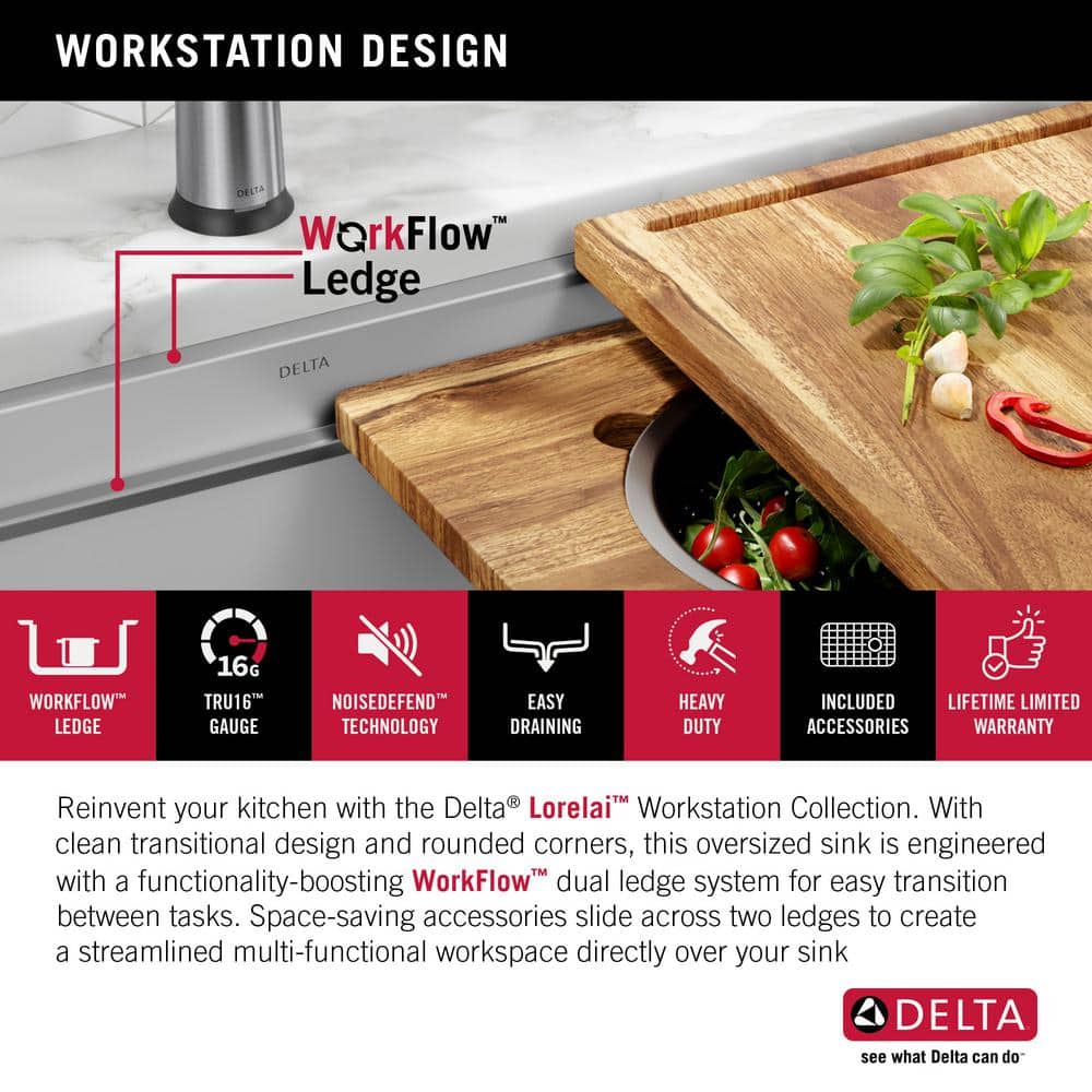 Delta 45" Stainless Steel Workstation Kitchen Sink with Accessories