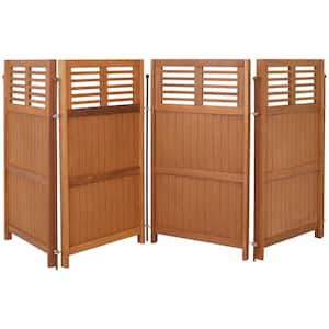 44 in. Tall Teak-Oil Folding Outdoor Meranti Wood Privacy Screen Patio 4-Panel Room Divider