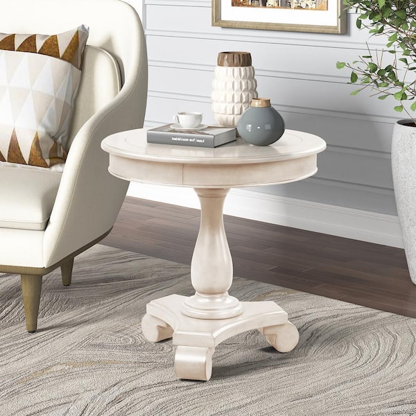 Morden Fort 26 In White Round End Table For Living Room And Bed Wood Pedestal Side C20300 The