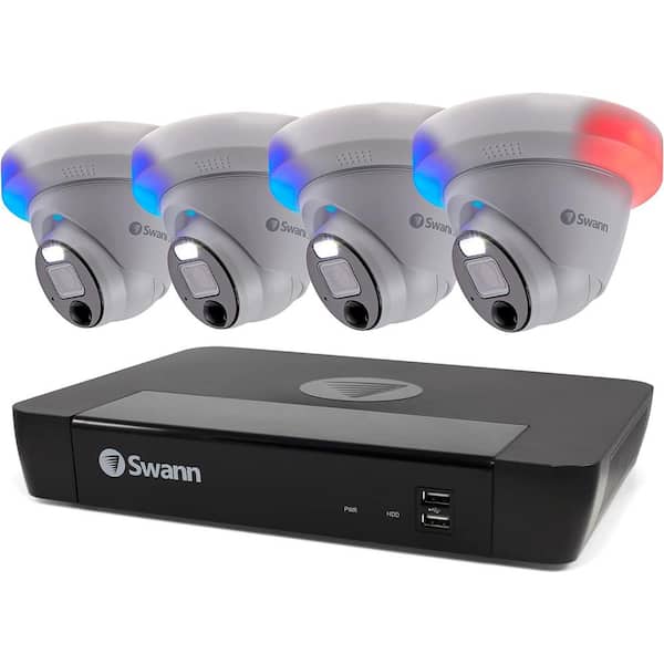 Swann 8-Channel 4K 2TB NVR Security Camera System with 4 PoE Pro SwannForce Advanced Analytics Dome Cameras and Loud Siren