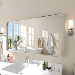 55 in. W x 30 in. H Rectangular Aluminum Framed Wall Bathroom Vanity Mirror in Silver