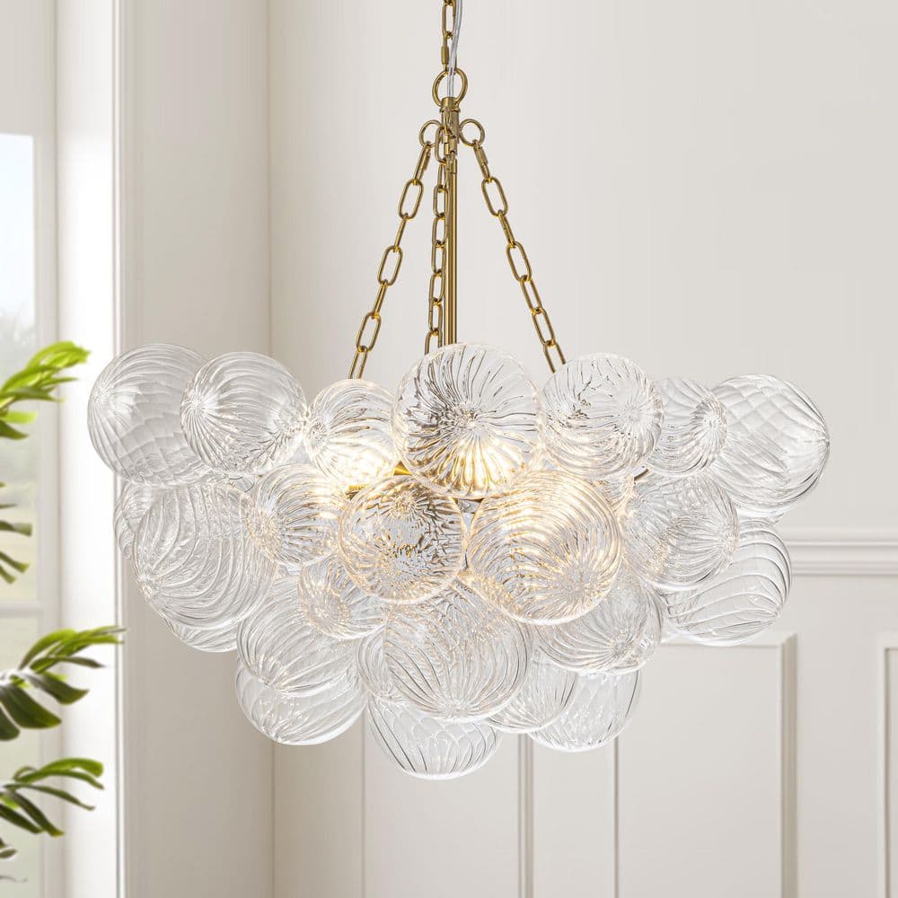 TinHon 6-Light Modern Gold Bubble Glass Chandelier, 25 in. Luxury
