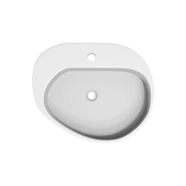 MEDUNJESS 22.8 in . Avocado Shaped Solid Surface Bathroom Stone Vessel Sink in White