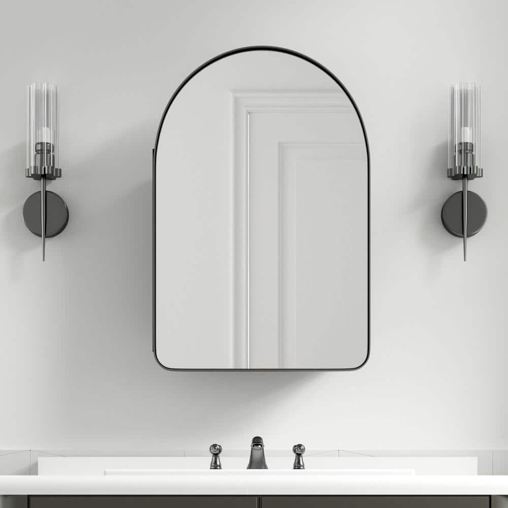 G 16 in. W x 24 in. H Recessed or Surface Mount Arched Medicine Cabinet with Mirror in Black price history on PriceWatchPro