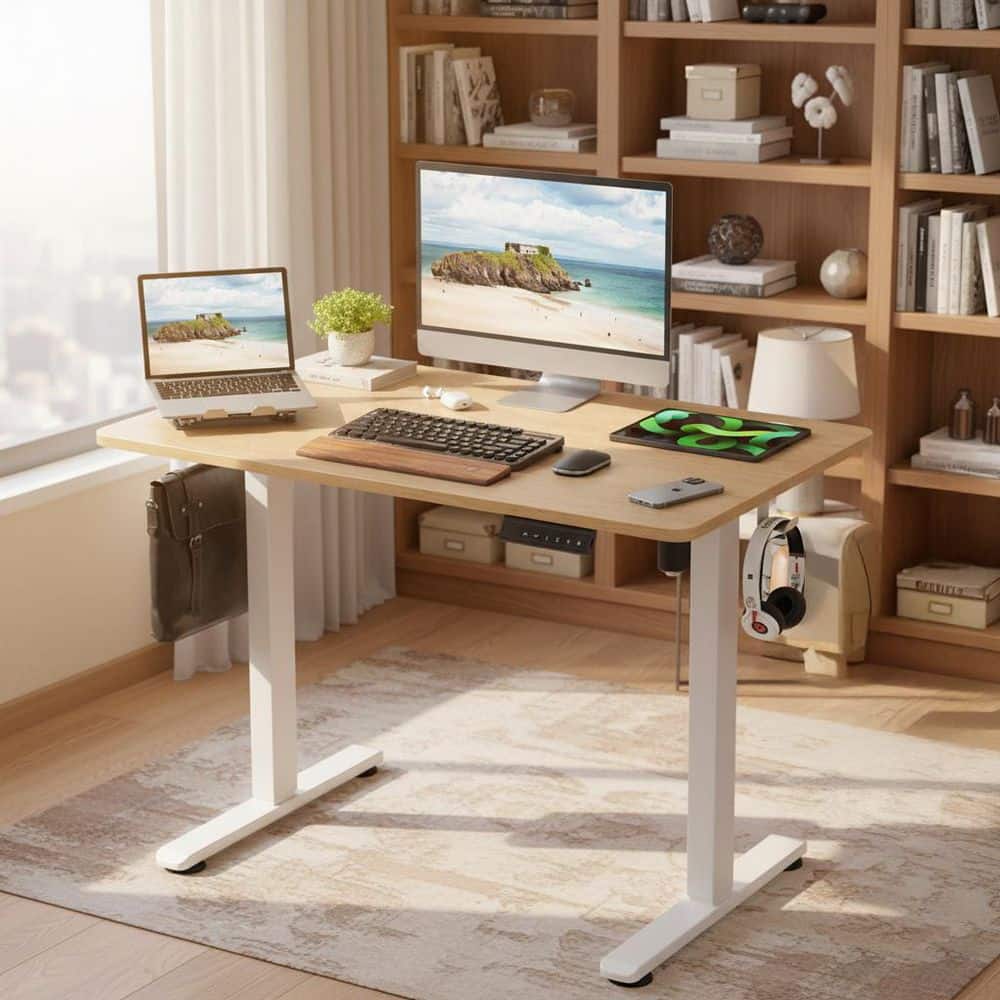 NPMASD 40 in. Blonde Natural Frame Frosted Pearl Top Electric Height Adjustable Standing Desk with Memory Presets price history on PriceWatchPro