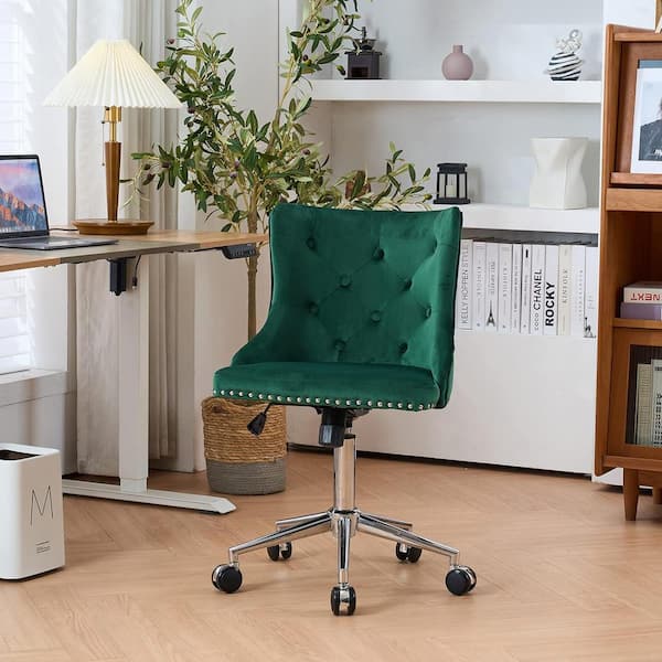 Winado VINGLI Velvet Adjustable Height Drafting Chair in Green with Silver Frame
