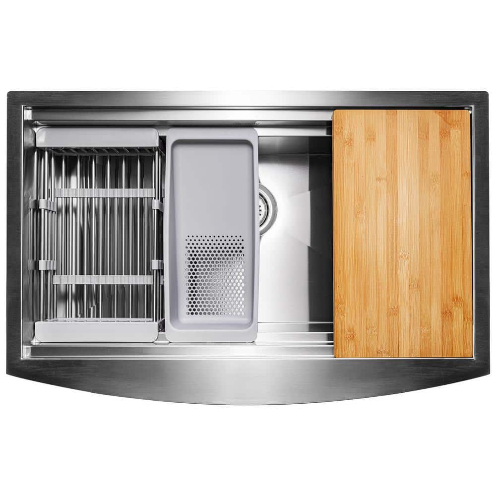 33-Inch Brushed Stainless Steel Farmhouse Workstation Sink