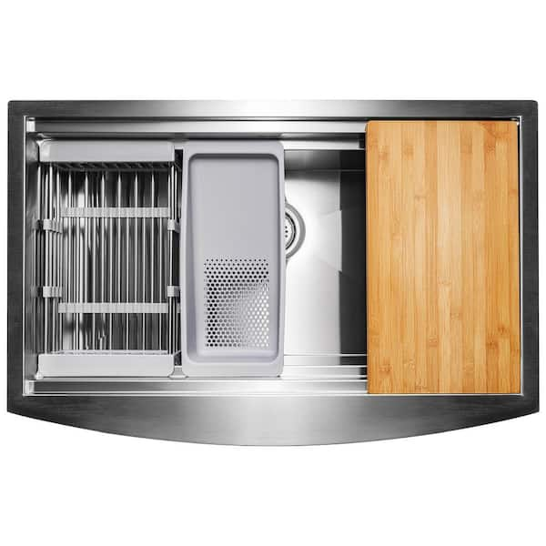 AKDY Farmhouse Apron Front 33-in x 22-in Brushed Stainless Steel