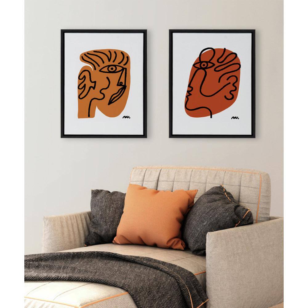 Marcello Velho Abstract Faces Orange and Black Canvas Art Set