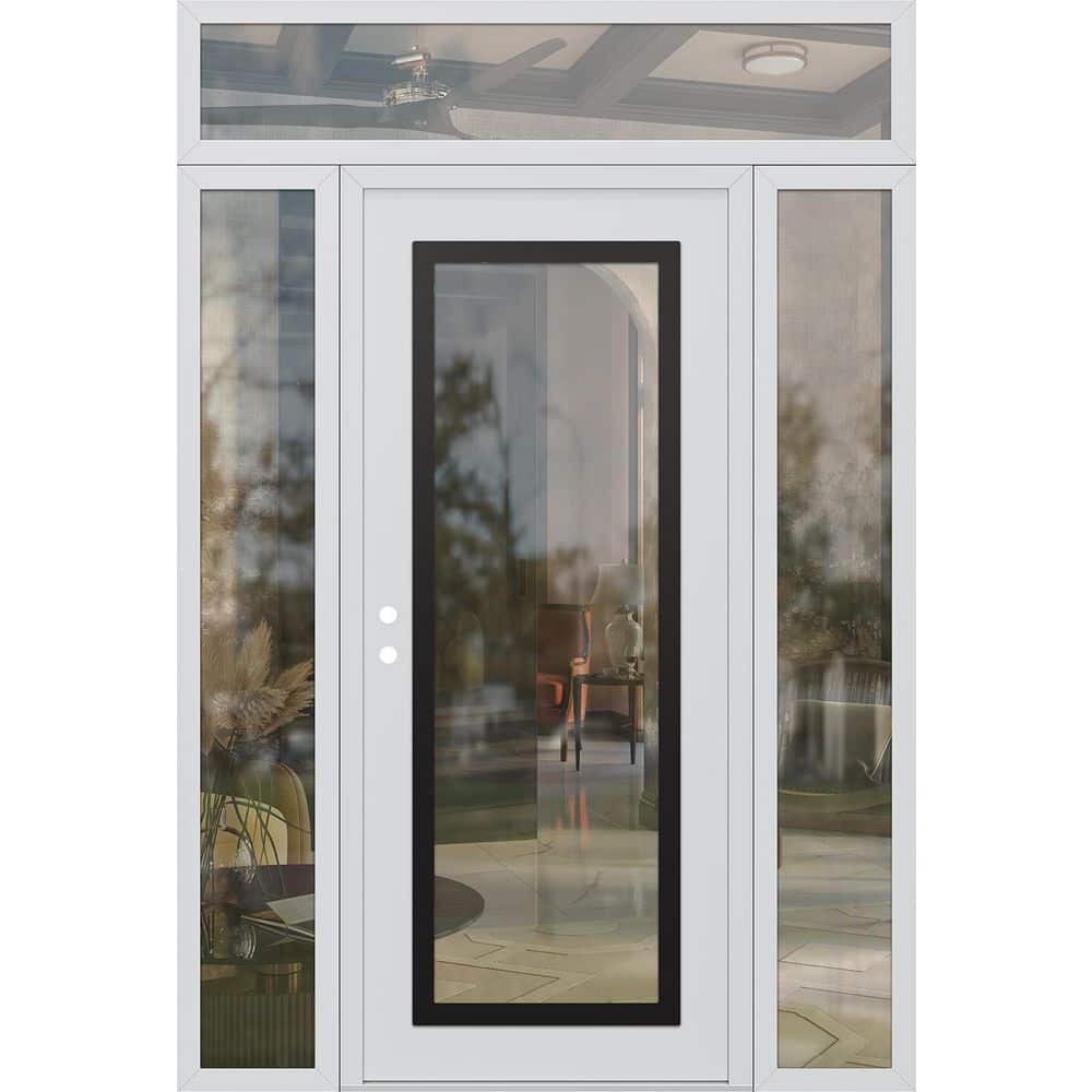 C1 68 in. x 96 in. Black P Right-Hand/Inswing Clear Glass White/White 2 Sidelite+Transom Steel Prehung Front Door price history on PriceWatchPro
