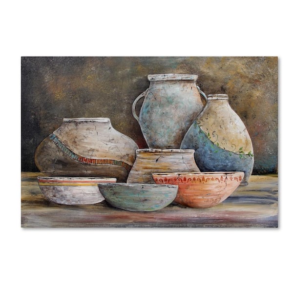 Trademark Fine Art Clay Pottery Still Life 1 by Jean Plout Floater Frame Home Wall Art 16 in. x 24 in.