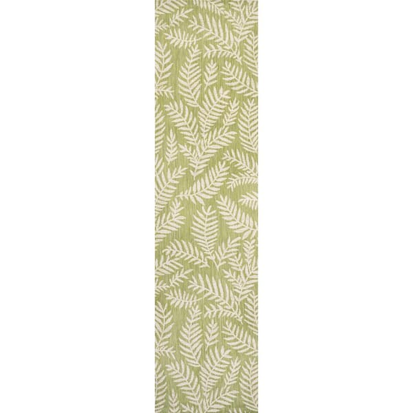 Nevis Palm Frond Green/Cream 2 ft. x 10 ft. Indoor/Outdoor Area Rug