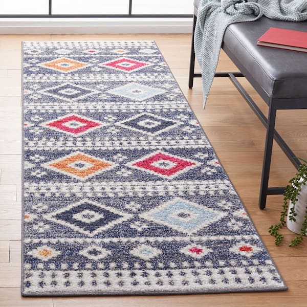 Adirondack 3 ft. x 8 ft. Gray/Beige Diamond Striped Runner Rug
