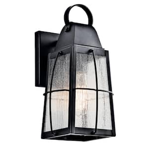 Tolerand 12 in. 1-Light Textured Black Outdoor Hardwired Wall Lantern Sconce with No Bulbs Included (1-Pack)