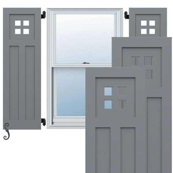 Ekena Millwork EnduraCore San Antonio Mission Style 15-in W x 67-in H Raised Panel Composite Shutters Pair in Ocean Swell