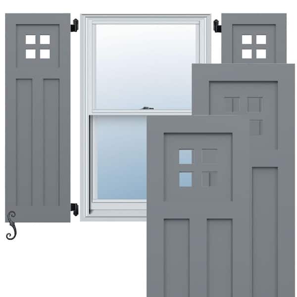 Ekena Millwork EnduraCore San Antonio Mission Style 15-in W x 74-in H Raised Panel Composite Shutters Pair in Ocean Swell