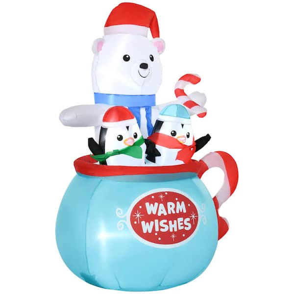 Outsunny 5 ft. LED Animatronic Christmas Blessed Polar Bear and Penguins in the Cup