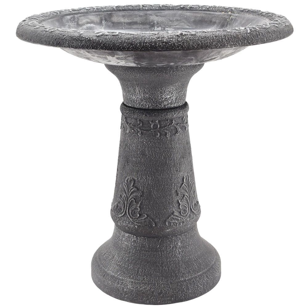 Arcadia Garden Fiberclay Birdbath with Ornate Floral Design