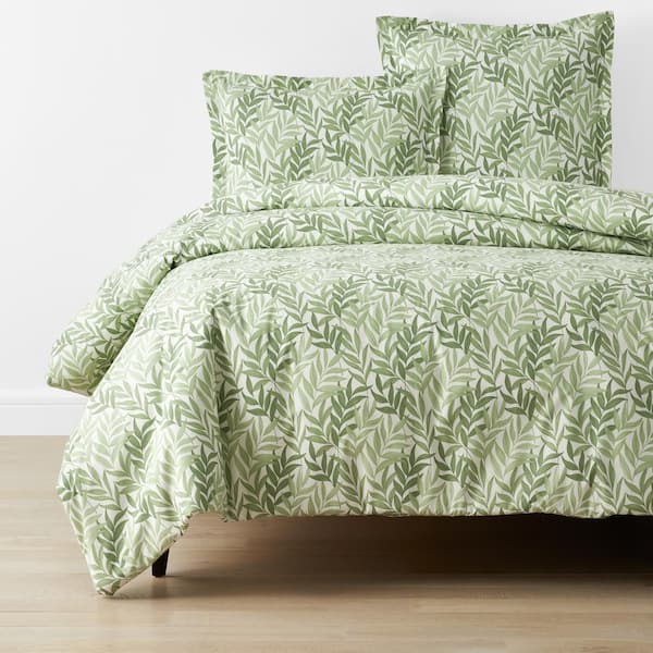 The Company Store Company Cotton Tulum Leaf Moss Green Floral Full Cotton Percale Duvet Cover