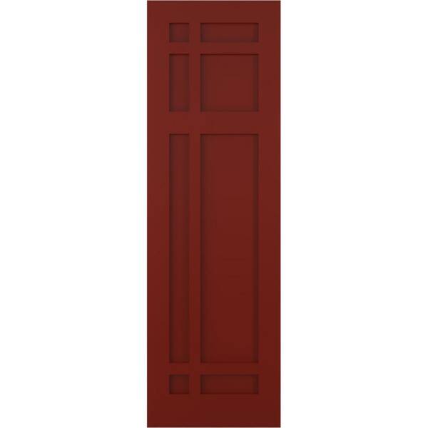 Ekena Millwork 12 in. x 47 in. True Fit Flat Panel PVC San Juan Capistrano Mission Style Fixed Mount Shutters Pair in Pepper Red
