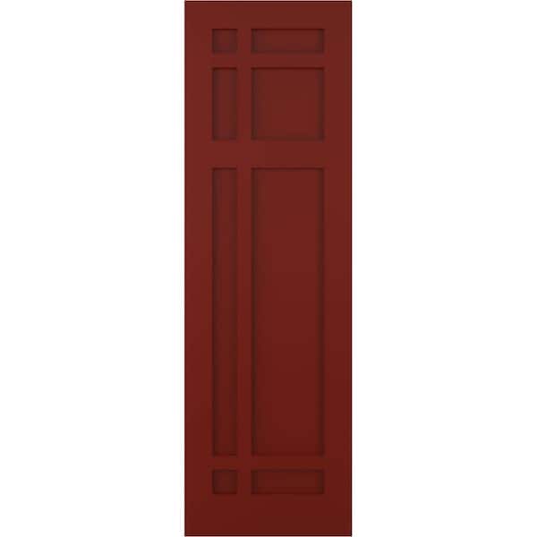 Ekena Millwork 15 in. x 61 in. Flat Panel True Fit PVC San Juan Capistrano Mission Style Fixed Mount Shutters Pair in Pepper Red